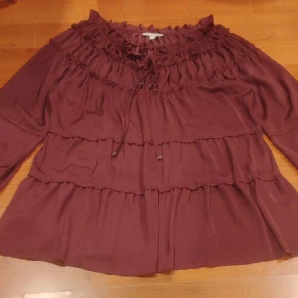 John Mark Tops - John Mark Red Ruffled 3/4 Sleeve Blouse
